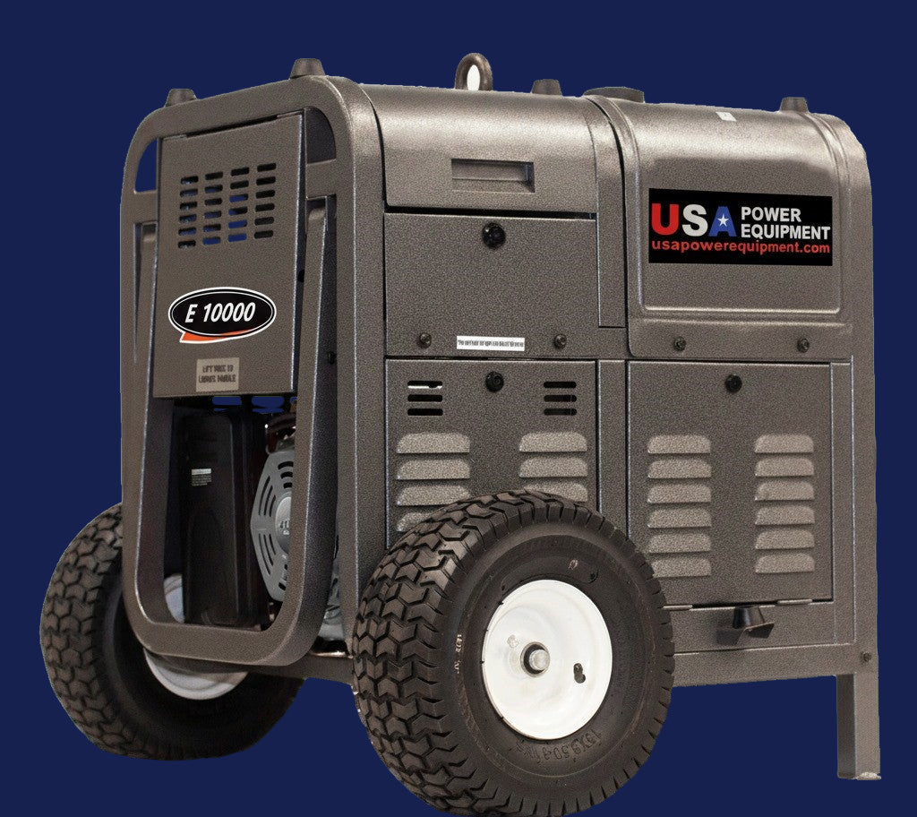 Power equipment generator with USA Power Equipment branding on a black background